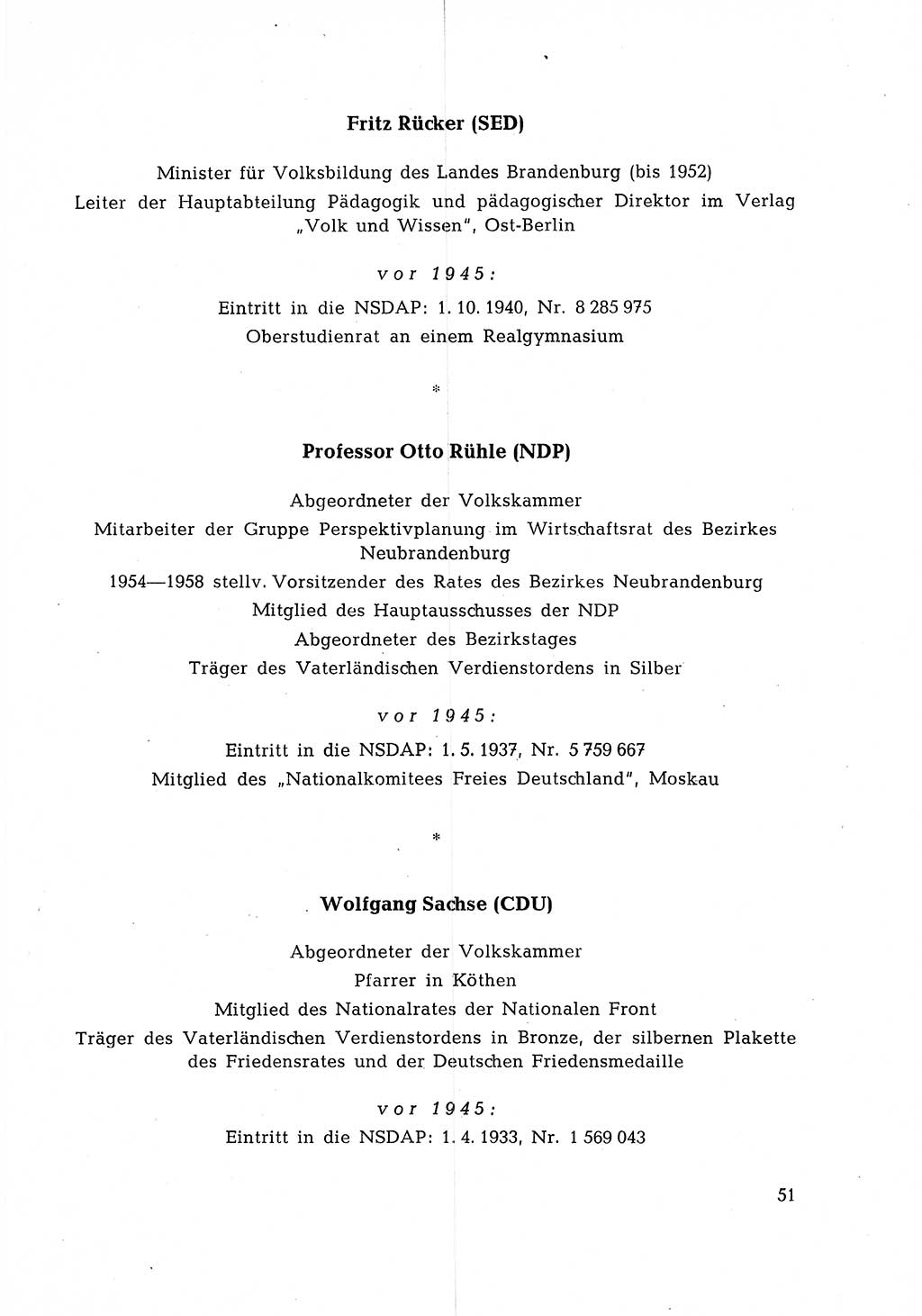 Ehemalige Nationalsozialisten in Pankows Diensten [Deutsche Demokratische Republik (DDR)] 1965, Seite 51 (Ehem. Nat.-Soz. DDR 1965, S. 51)