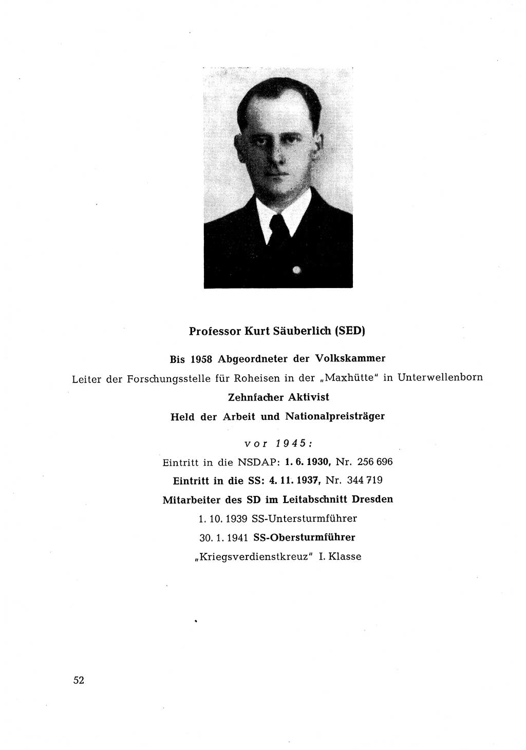 Ehemalige Nationalsozialisten in Pankows Diensten [Deutsche Demokratische Republik (DDR)] 1965, Seite 52 (Ehem. Nat.-Soz. DDR 1965, S. 52)