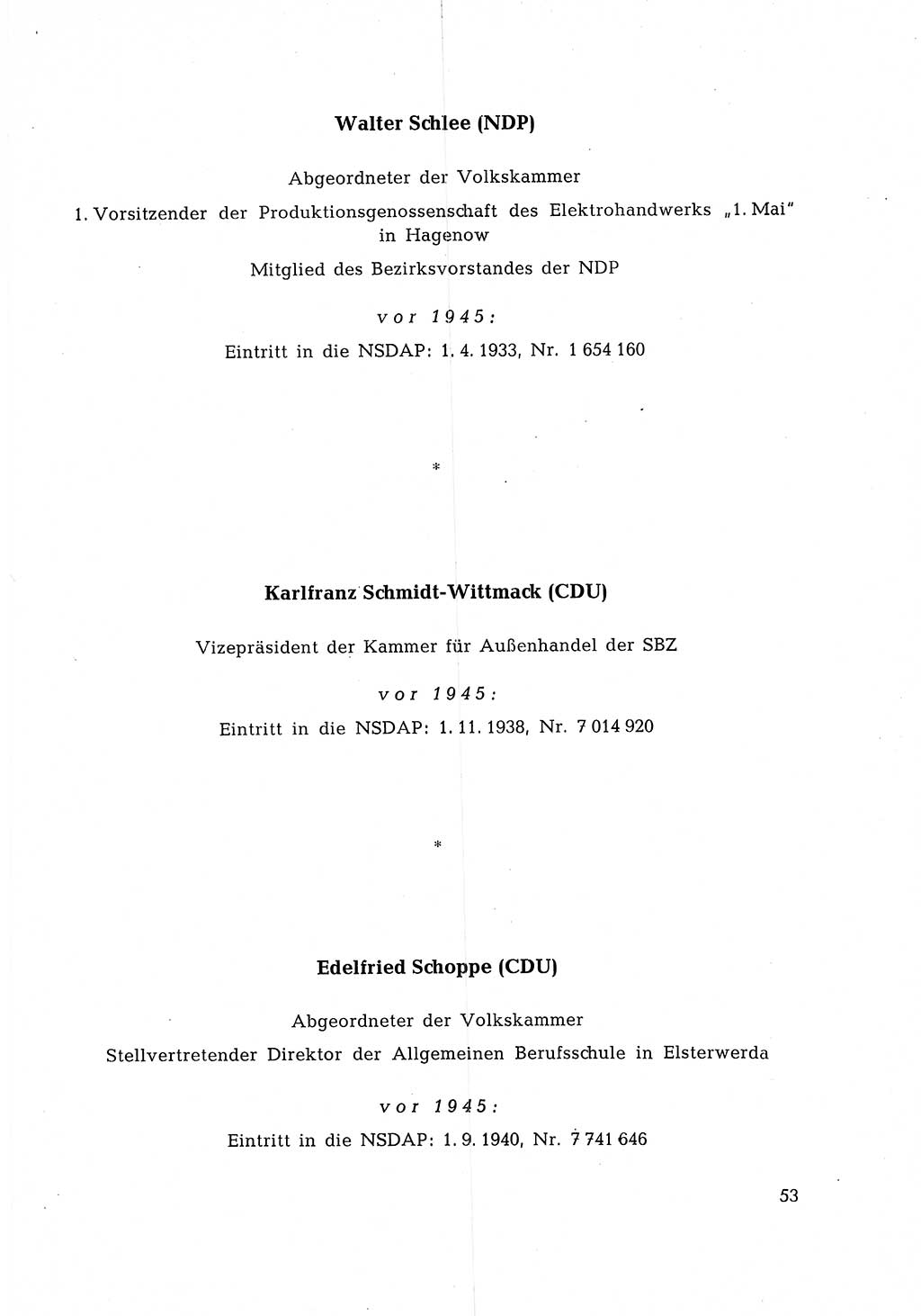 Ehemalige Nationalsozialisten in Pankows Diensten [Deutsche Demokratische Republik (DDR)] 1965, Seite 53 (Ehem. Nat.-Soz. DDR 1965, S. 53)