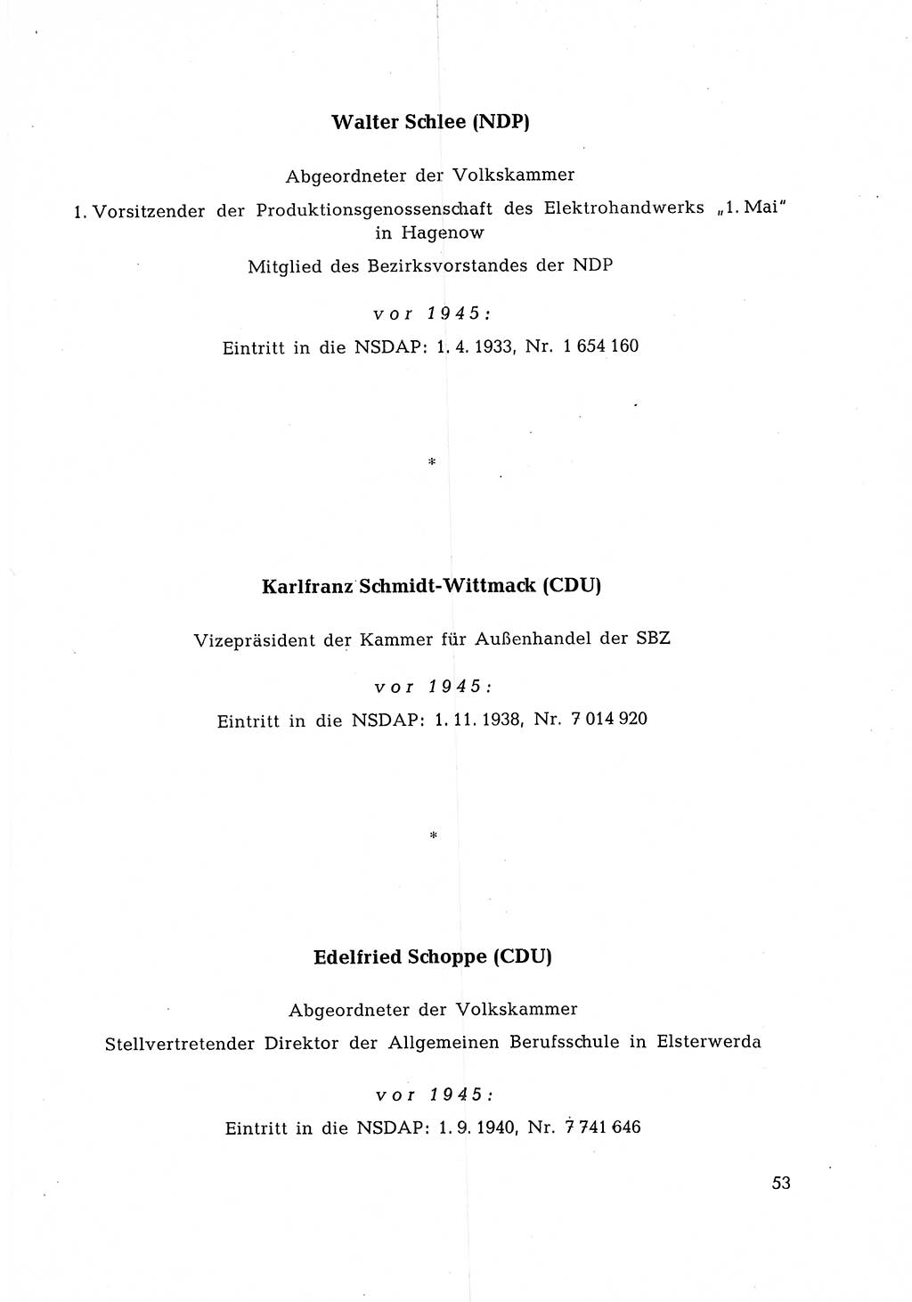 Ehemalige Nationalsozialisten in Pankows Diensten [Deutsche Demokratische Republik (DDR)] 1965, Seite 53 (Ehem. Nat.-Soz. DDR 1965, S. 53)