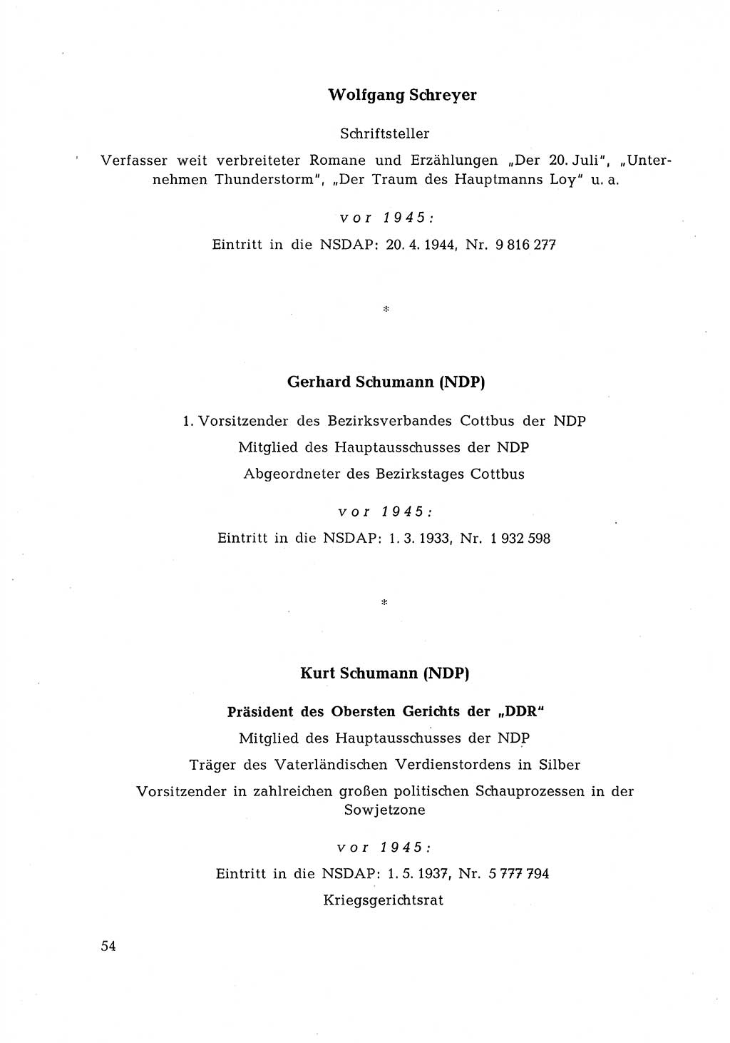 Ehemalige Nationalsozialisten in Pankows Diensten [Deutsche Demokratische Republik (DDR)] 1965, Seite 54 (Ehem. Nat.-Soz. DDR 1965, S. 54)