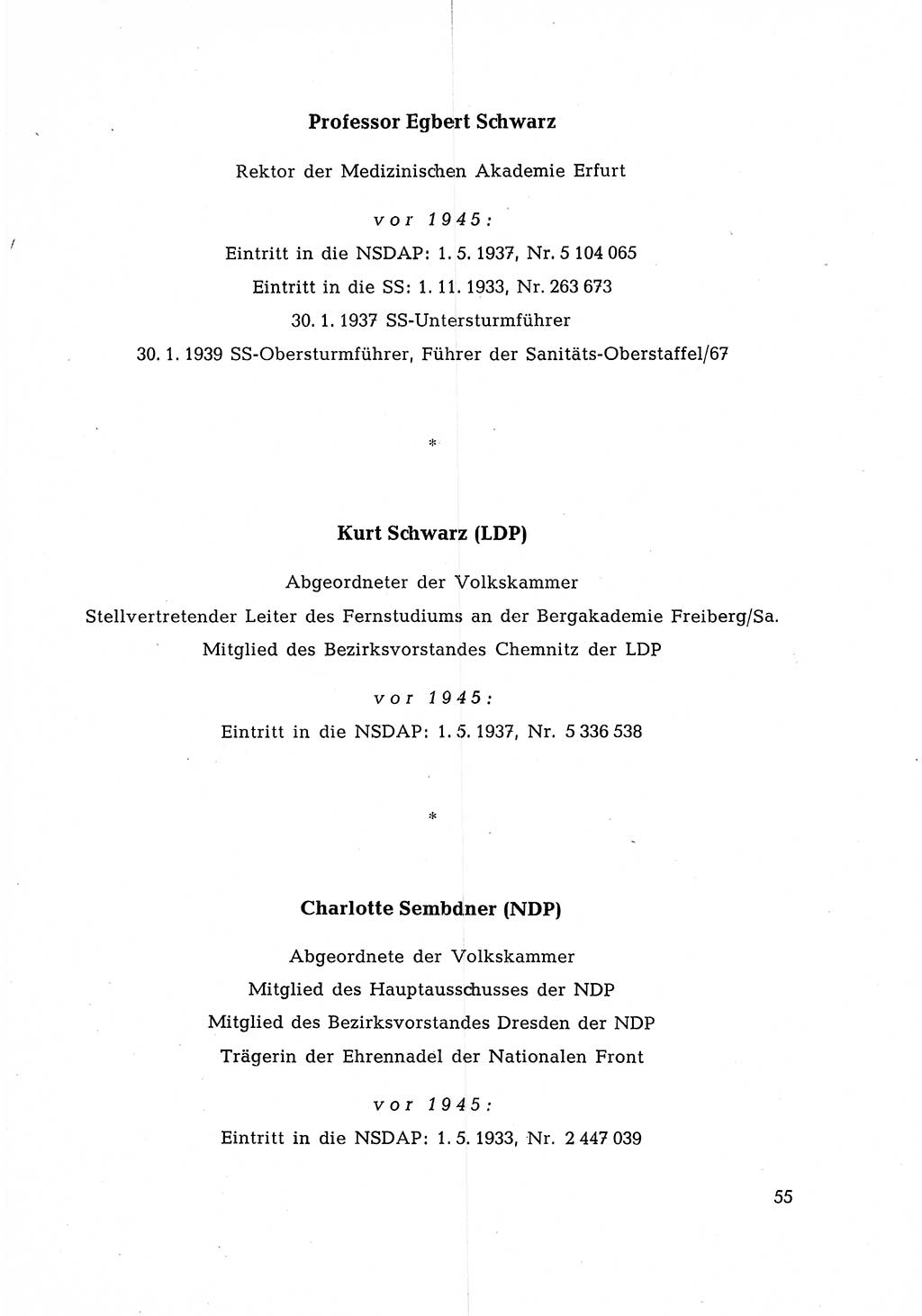 Ehemalige Nationalsozialisten in Pankows Diensten [Deutsche Demokratische Republik (DDR)] 1965, Seite 55 (Ehem. Nat.-Soz. DDR 1965, S. 55)