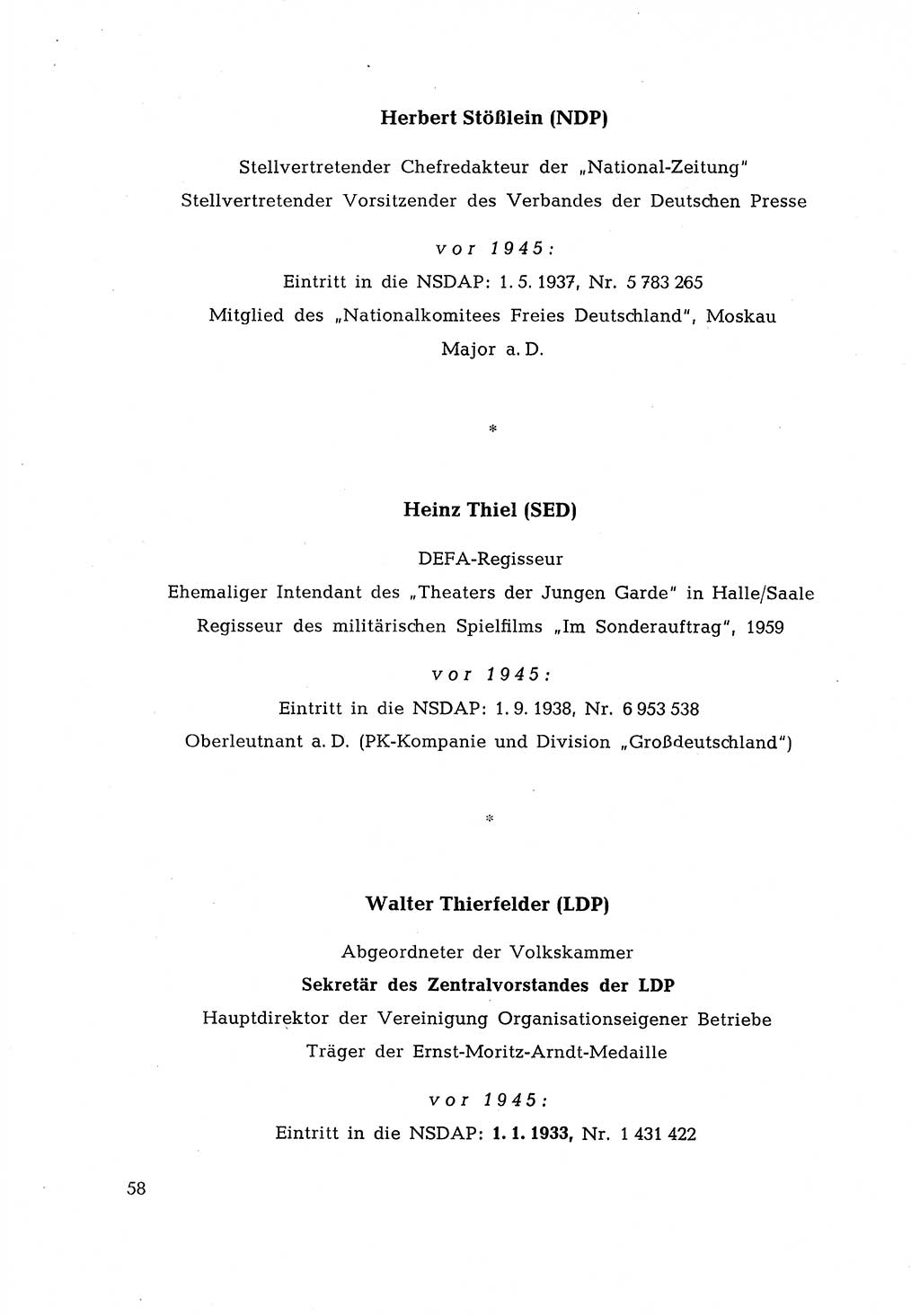 Ehemalige Nationalsozialisten in Pankows Diensten [Deutsche Demokratische Republik (DDR)] 1965, Seite 58 (Ehem. Nat.-Soz. DDR 1965, S. 58)