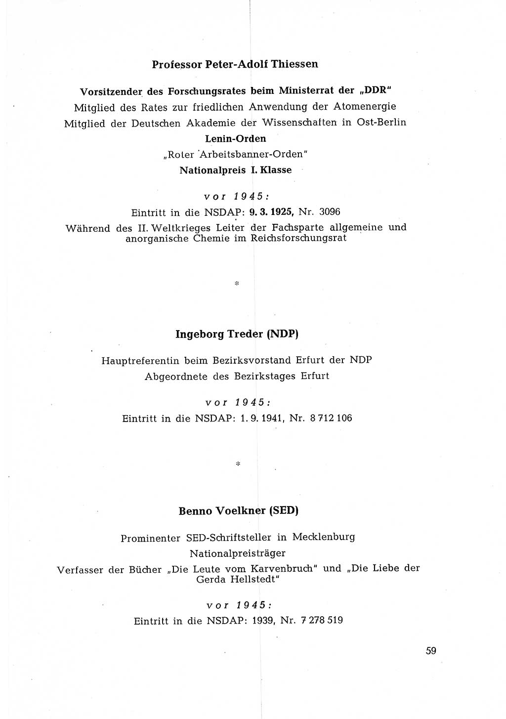 Ehemalige Nationalsozialisten in Pankows Diensten [Deutsche Demokratische Republik (DDR)] 1965, Seite 59 (Ehem. Nat.-Soz. DDR 1965, S. 59)