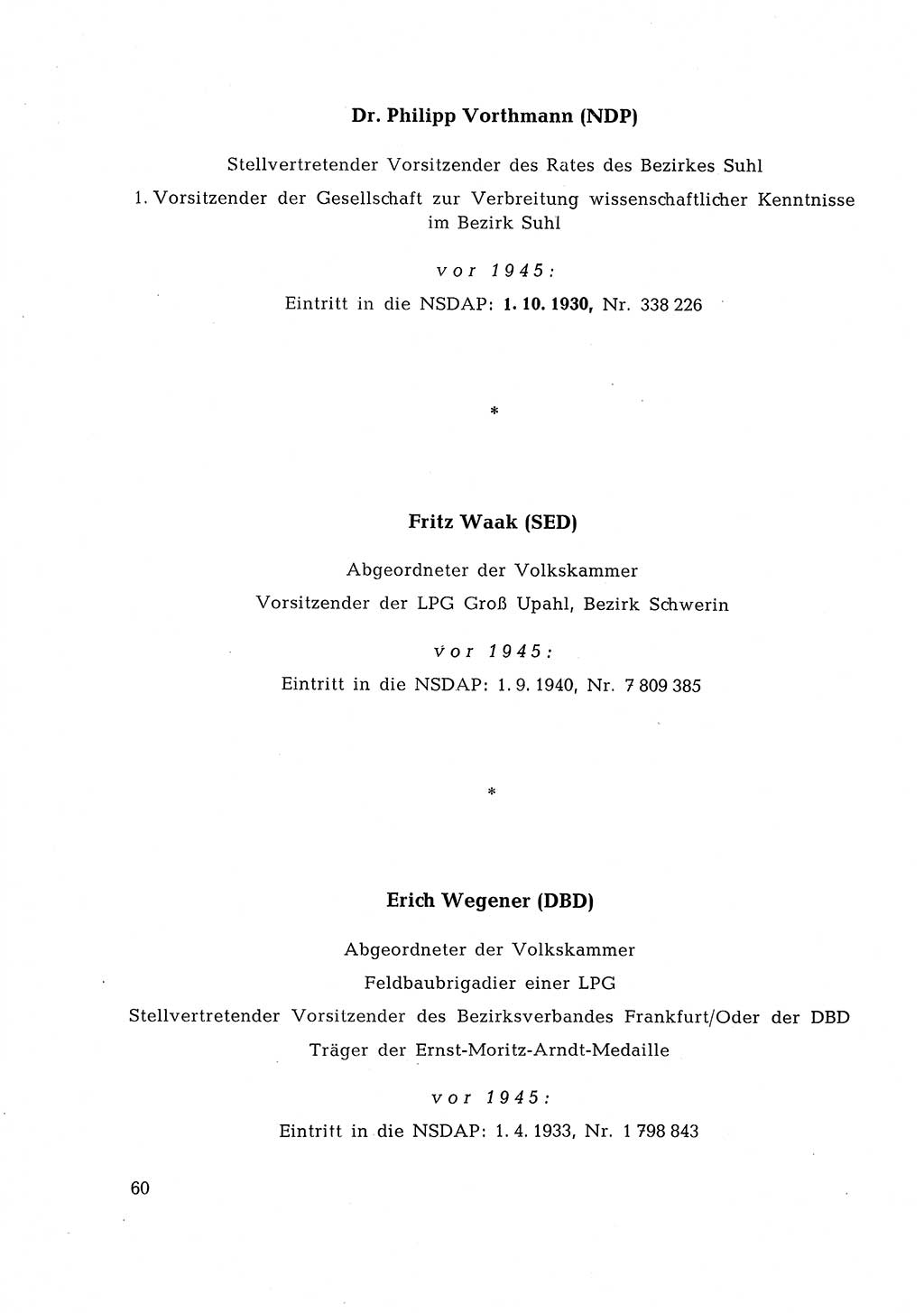Ehemalige Nationalsozialisten in Pankows Diensten [Deutsche Demokratische Republik (DDR)] 1965, Seite 60 (Ehem. Nat.-Soz. DDR 1965, S. 60)