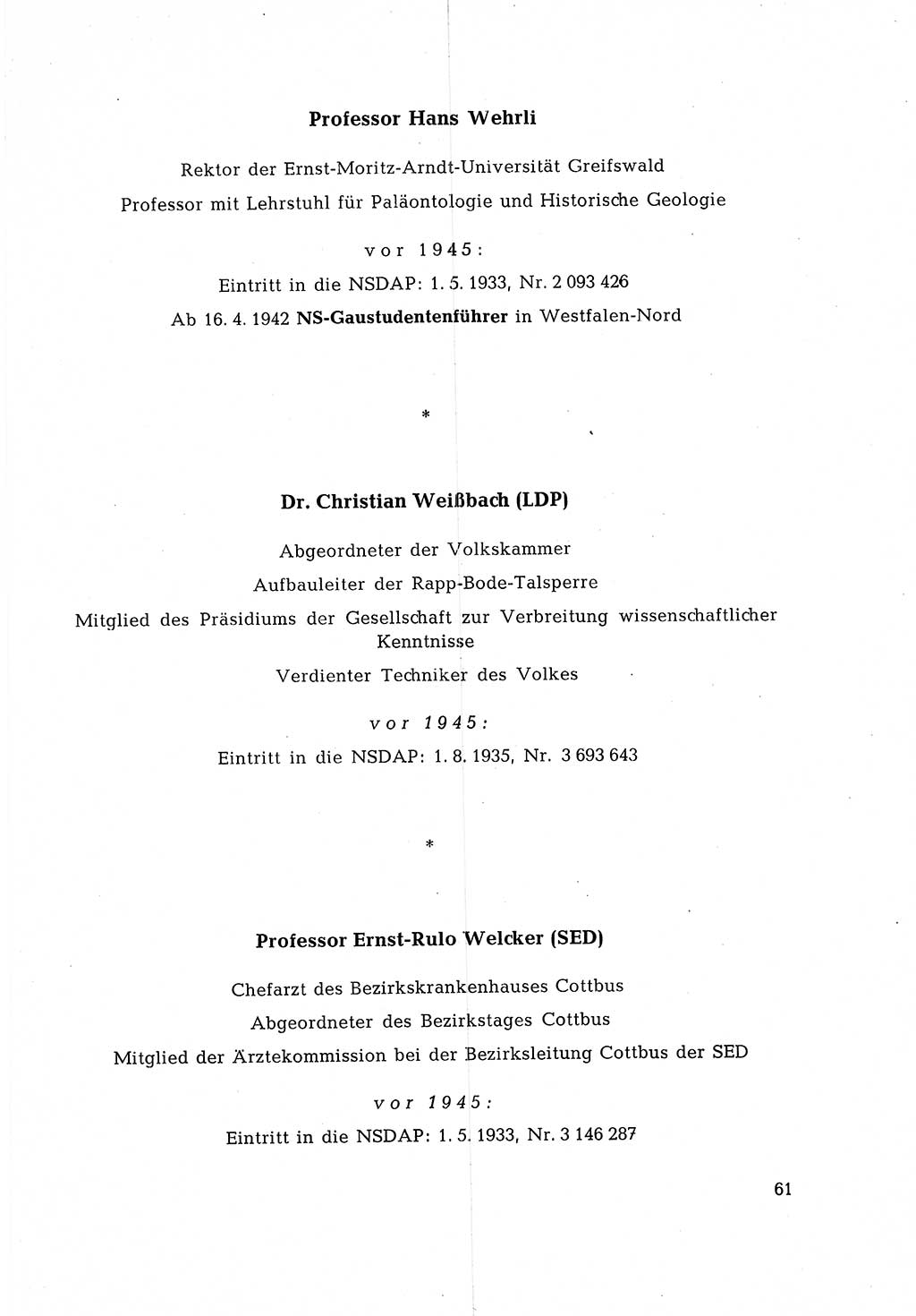 Ehemalige Nationalsozialisten in Pankows Diensten [Deutsche Demokratische Republik (DDR)] 1965, Seite 61 (Ehem. Nat.-Soz. DDR 1965, S. 61)
