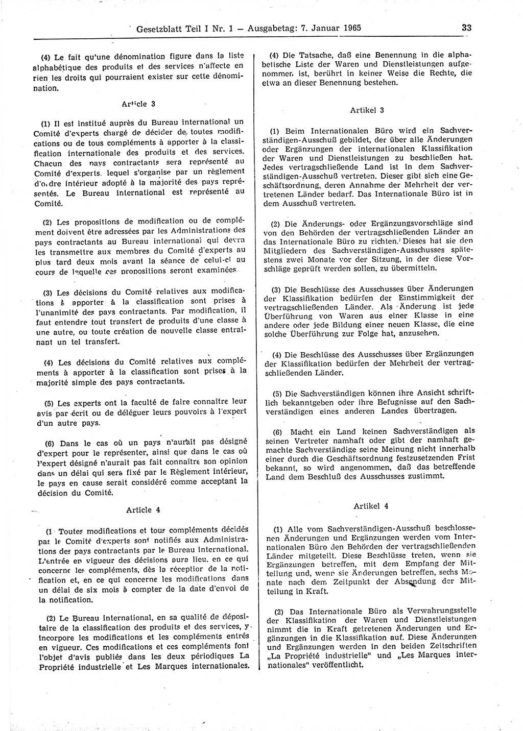 Gesetzblatt (GBl.) der Deutschen Demokratischen Republik (DDR) Teil Ⅰ 1965, Seite 33 (GBl. DDR Ⅰ 1965, S. 33)