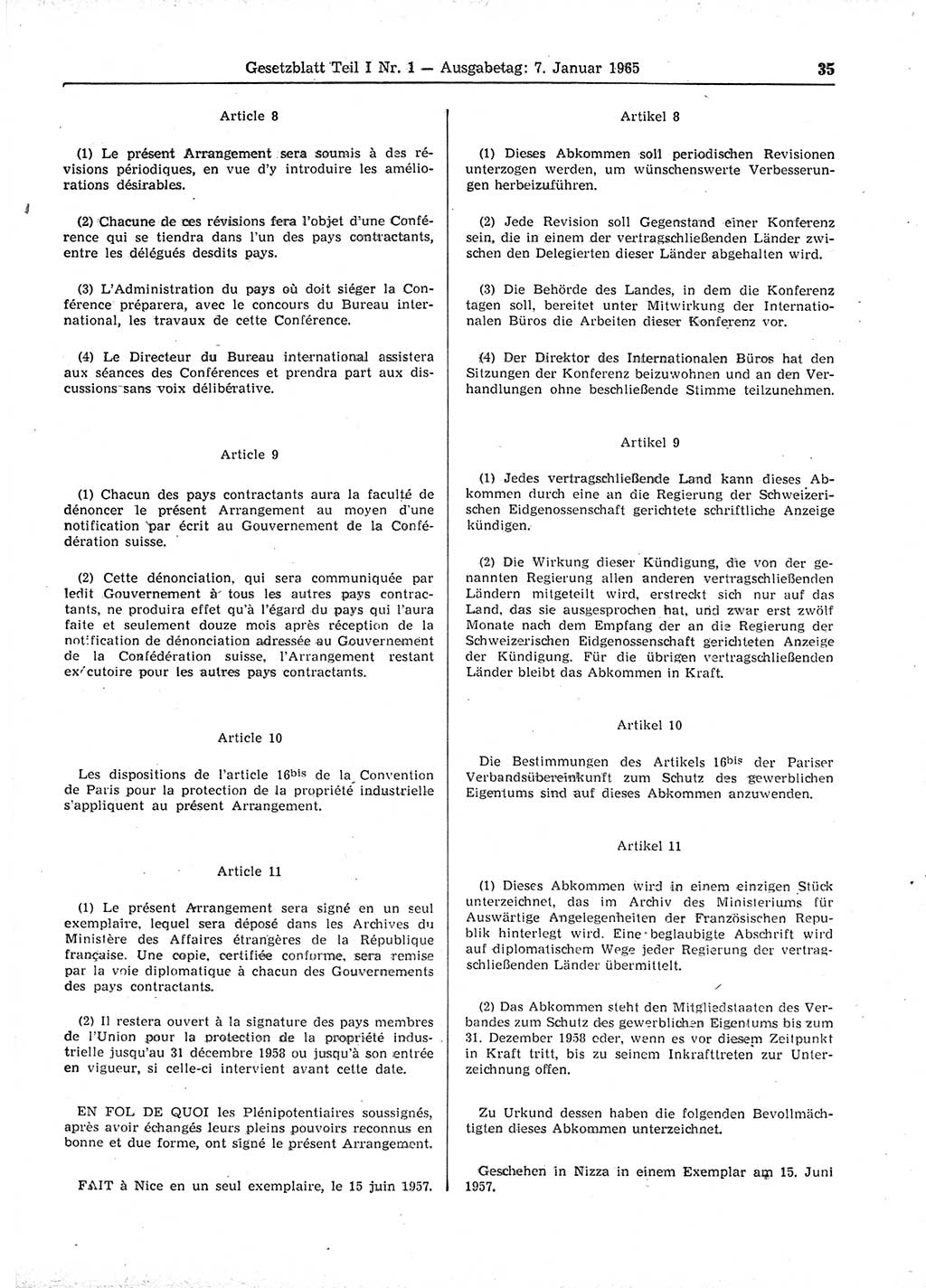 Gesetzblatt (GBl.) der Deutschen Demokratischen Republik (DDR) Teil Ⅰ 1965, Seite 35 (GBl. DDR Ⅰ 1965, S. 35)