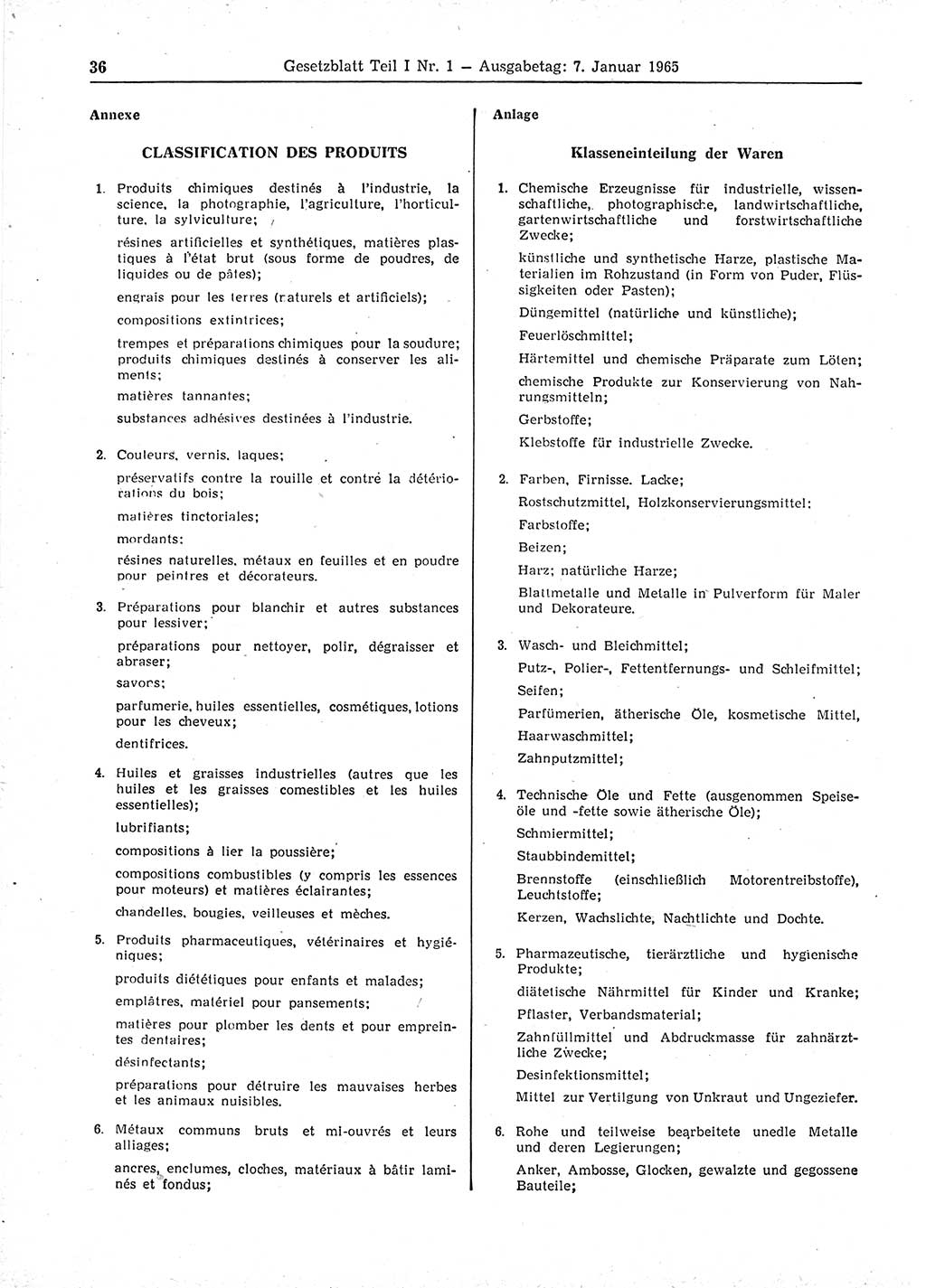 Gesetzblatt (GBl.) der Deutschen Demokratischen Republik (DDR) Teil Ⅰ 1965, Seite 36 (GBl. DDR Ⅰ 1965, S. 36)