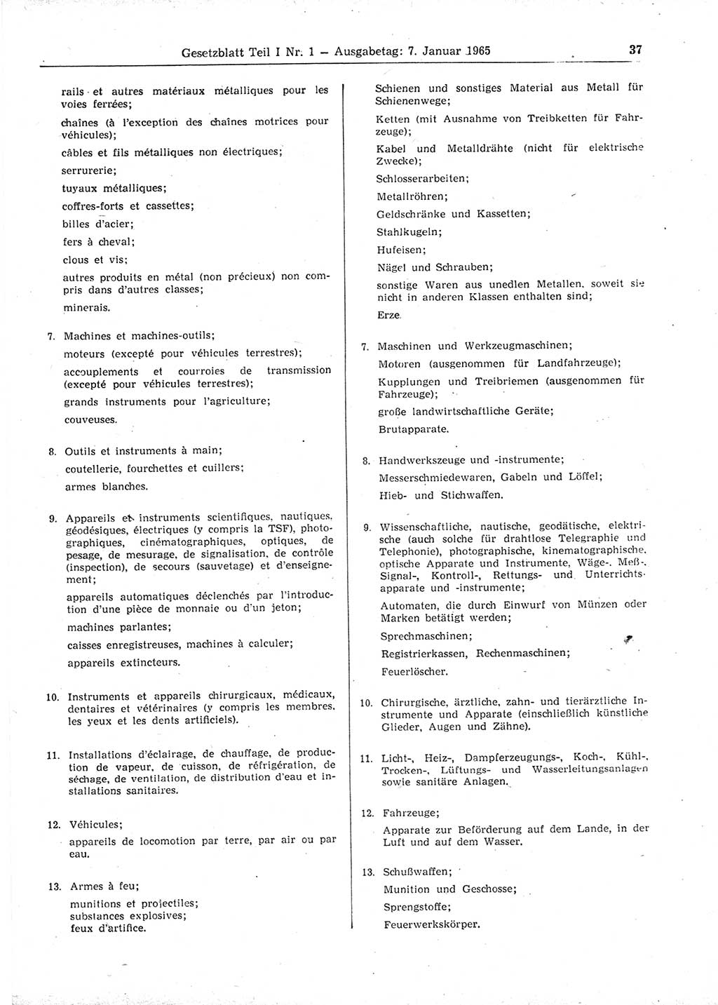 Gesetzblatt (GBl.) der Deutschen Demokratischen Republik (DDR) Teil Ⅰ 1965, Seite 37 (GBl. DDR Ⅰ 1965, S. 37)