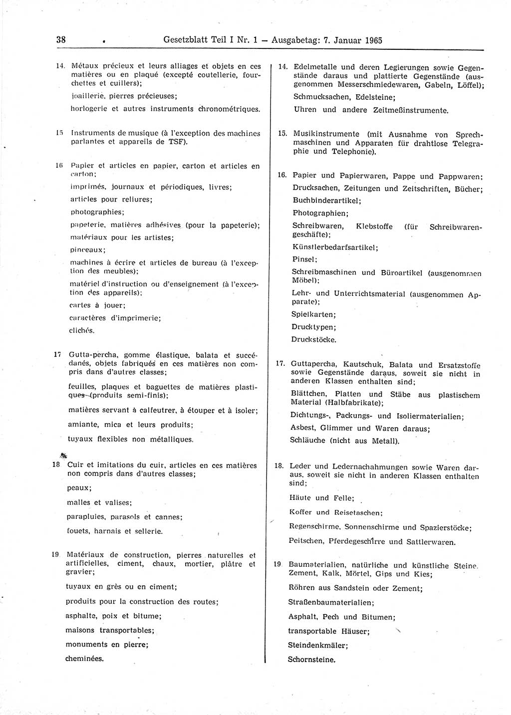 Gesetzblatt (GBl.) der Deutschen Demokratischen Republik (DDR) Teil Ⅰ 1965, Seite 38 (GBl. DDR Ⅰ 1965, S. 38)