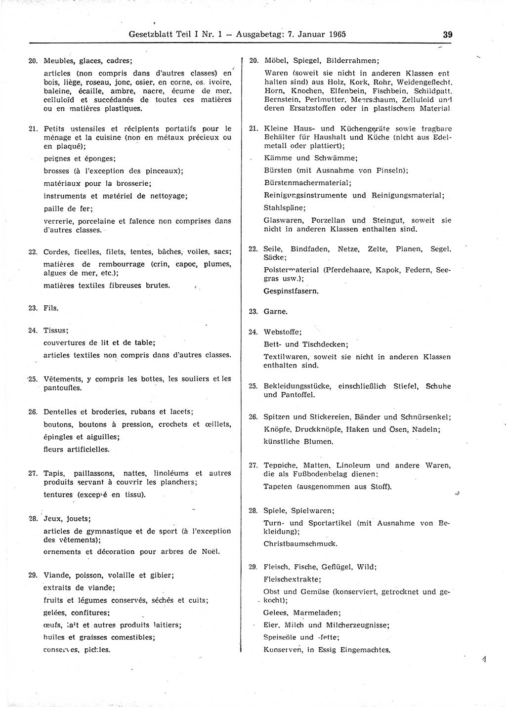 Gesetzblatt (GBl.) der Deutschen Demokratischen Republik (DDR) Teil Ⅰ 1965, Seite 39 (GBl. DDR Ⅰ 1965, S. 39)