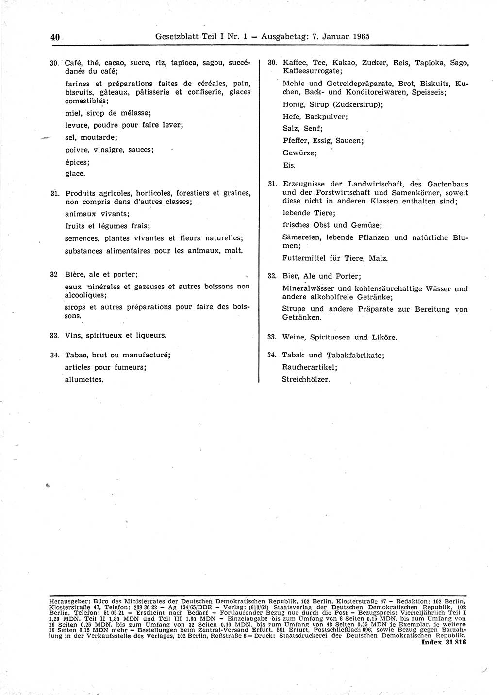 Gesetzblatt (GBl.) der Deutschen Demokratischen Republik (DDR) Teil Ⅰ 1965, Seite 40 (GBl. DDR Ⅰ 1965, S. 40)