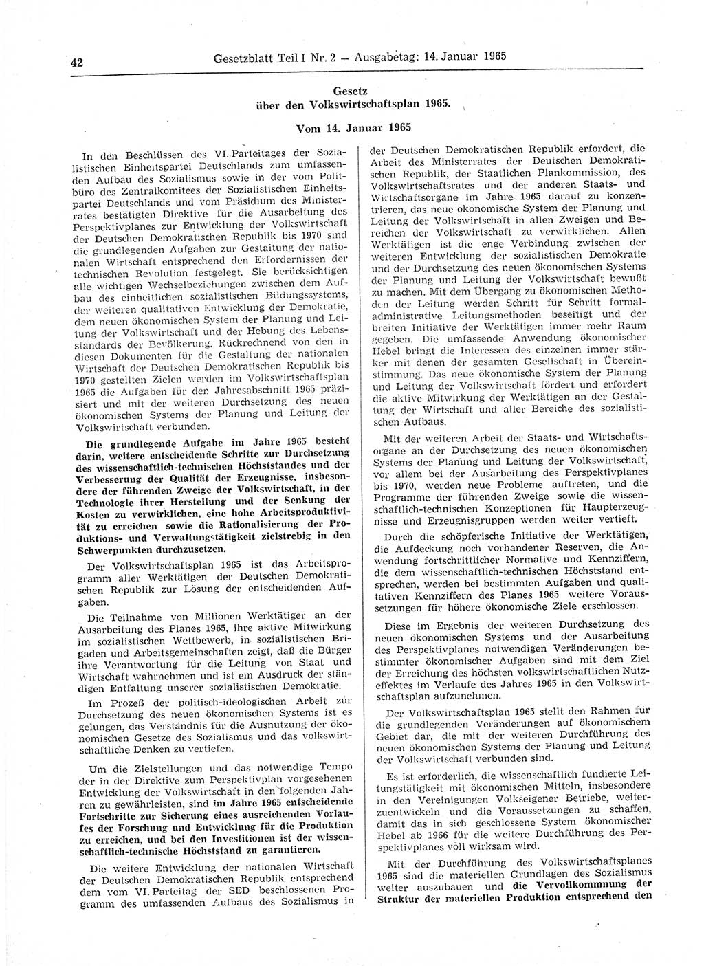 Gesetzblatt (GBl.) der Deutschen Demokratischen Republik (DDR) Teil Ⅰ 1965, Seite 42 (GBl. DDR Ⅰ 1965, S. 42)