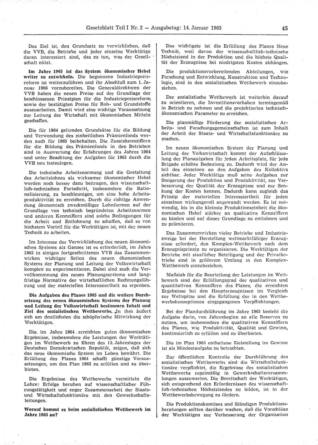 Gesetzblatt (GBl.) der Deutschen Demokratischen Republik (DDR) Teil Ⅰ 1965, Seite 45 (GBl. DDR Ⅰ 1965, S. 45)