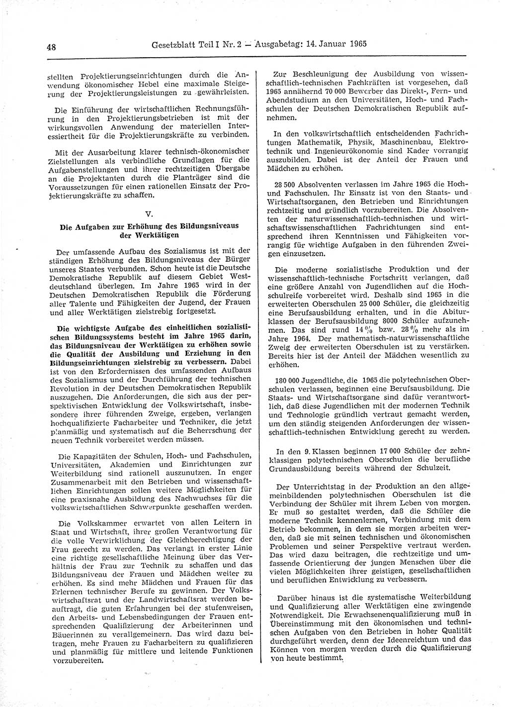 Gesetzblatt (GBl.) der Deutschen Demokratischen Republik (DDR) Teil Ⅰ 1965, Seite 48 (GBl. DDR Ⅰ 1965, S. 48)