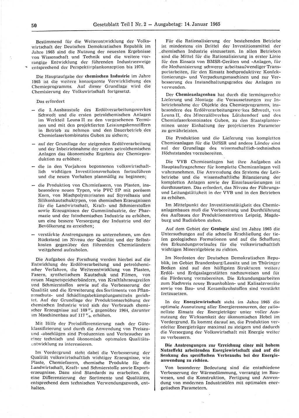 Gesetzblatt (GBl.) der Deutschen Demokratischen Republik (DDR) Teil Ⅰ 1965, Seite 50 (GBl. DDR Ⅰ 1965, S. 50)