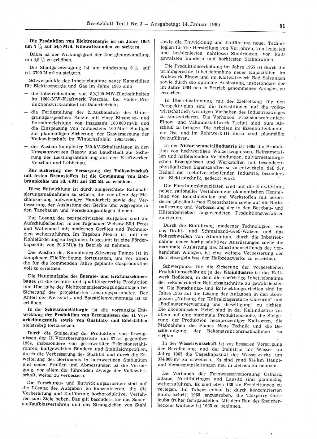 Gesetzblatt (GBl.) der Deutschen Demokratischen Republik (DDR) Teil Ⅰ 1965, Seite 51 (GBl. DDR Ⅰ 1965, S. 51)