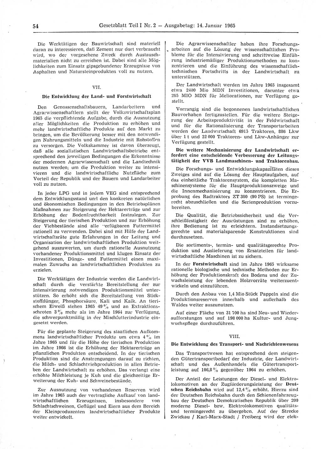 Gesetzblatt (GBl.) der Deutschen Demokratischen Republik (DDR) Teil Ⅰ 1965, Seite 54 (GBl. DDR Ⅰ 1965, S. 54)