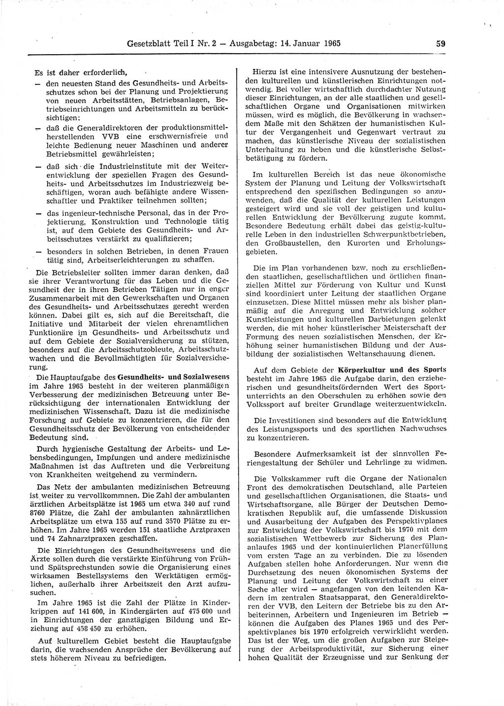 Gesetzblatt (GBl.) der Deutschen Demokratischen Republik (DDR) Teil Ⅰ 1965, Seite 59 (GBl. DDR Ⅰ 1965, S. 59)