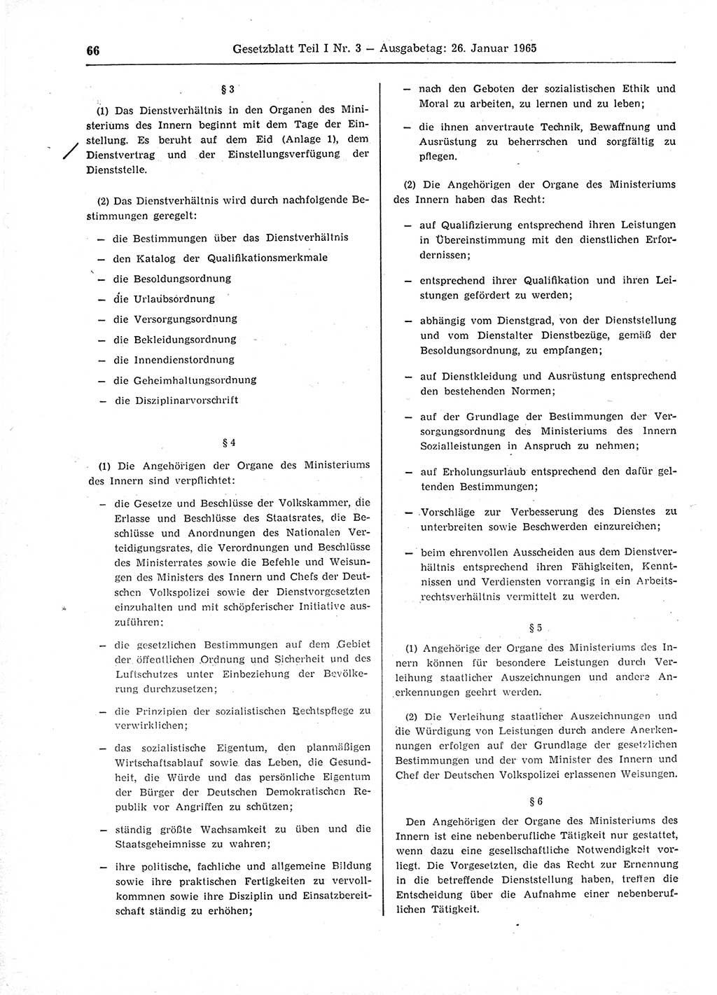 Gesetzblatt (GBl.) der Deutschen Demokratischen Republik (DDR) Teil Ⅰ 1965, Seite 66 (GBl. DDR Ⅰ 1965, S. 66)