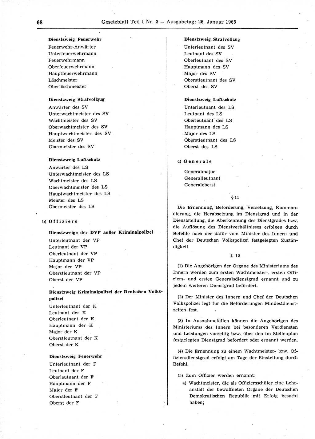 Gesetzblatt (GBl.) der Deutschen Demokratischen Republik (DDR) Teil Ⅰ 1965, Seite 68 (GBl. DDR Ⅰ 1965, S. 68)