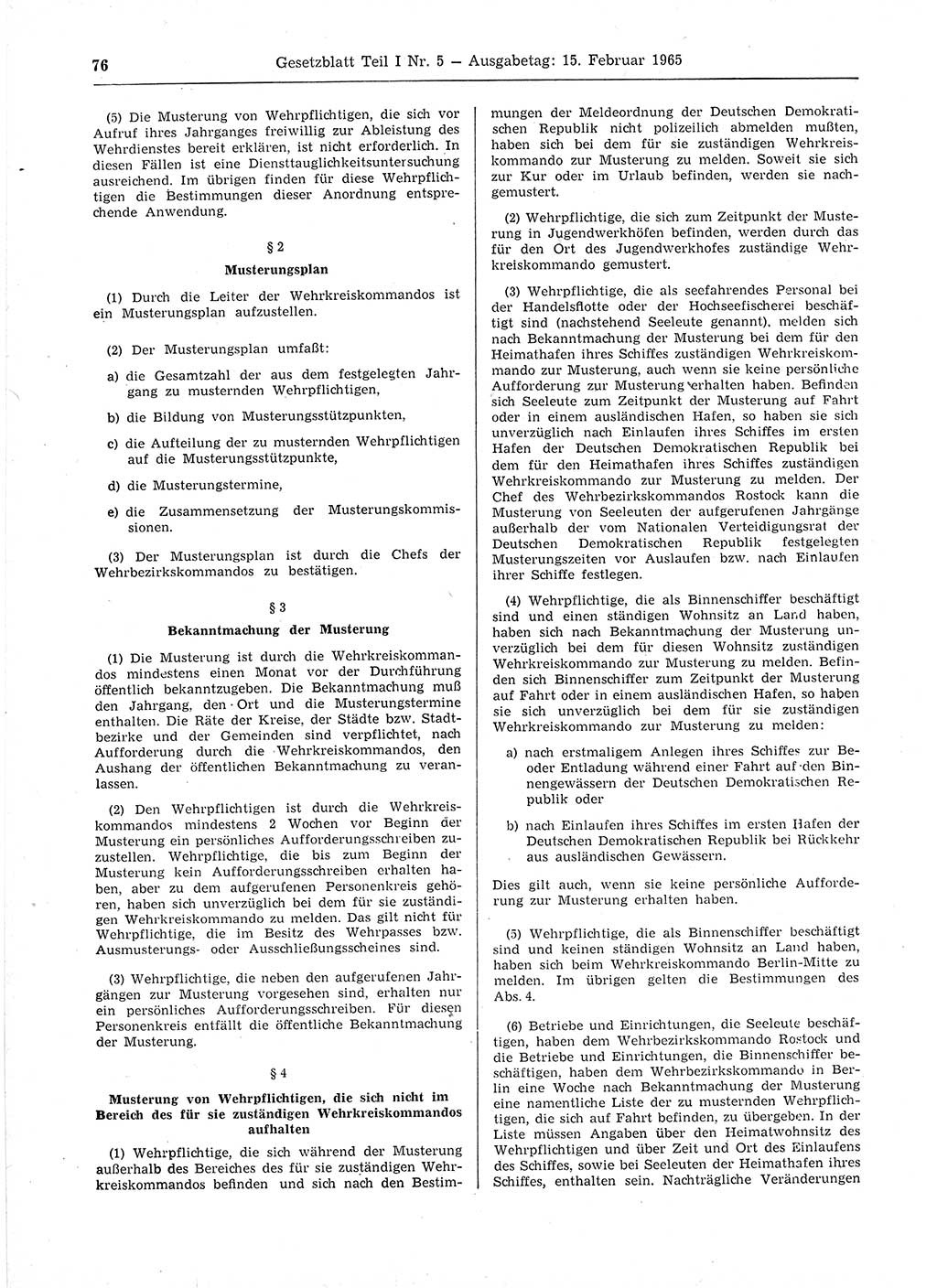 Gesetzblatt (GBl.) der Deutschen Demokratischen Republik (DDR) Teil Ⅰ 1965, Seite 76 (GBl. DDR Ⅰ 1965, S. 76)