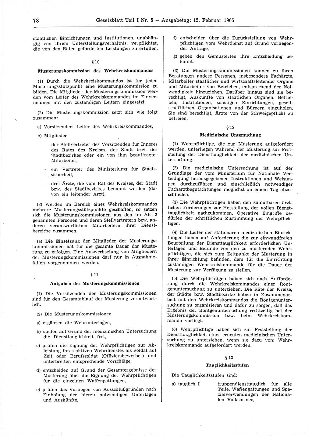 Gesetzblatt (GBl.) der Deutschen Demokratischen Republik (DDR) Teil Ⅰ 1965, Seite 78 (GBl. DDR Ⅰ 1965, S. 78)