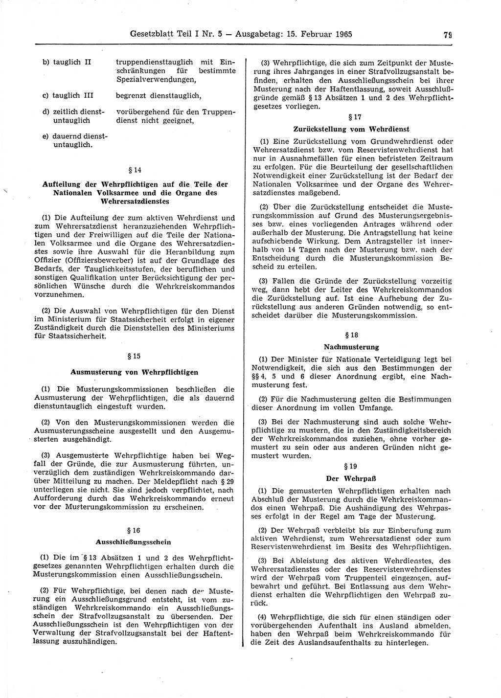 Gesetzblatt (GBl.) der Deutschen Demokratischen Republik (DDR) Teil Ⅰ 1965, Seite 79 (GBl. DDR Ⅰ 1965, S. 79)
