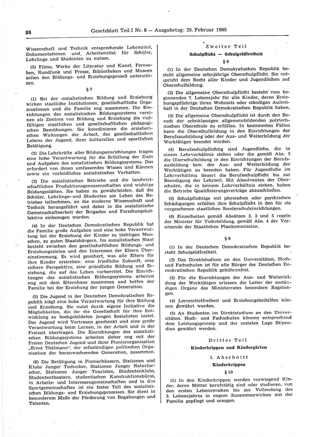 Gesetzblatt (GBl.) der Deutschen Demokratischen Republik (DDR) Teil Ⅰ 1965, Seite 88 (GBl. DDR Ⅰ 1965, S. 88)