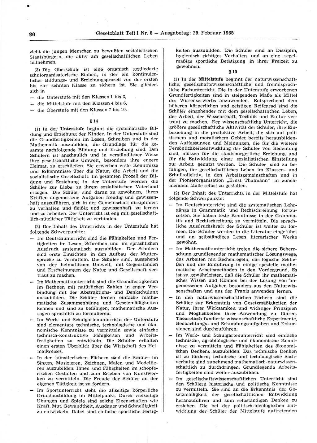 Gesetzblatt (GBl.) der Deutschen Demokratischen Republik (DDR) Teil Ⅰ 1965, Seite 90 (GBl. DDR Ⅰ 1965, S. 90)