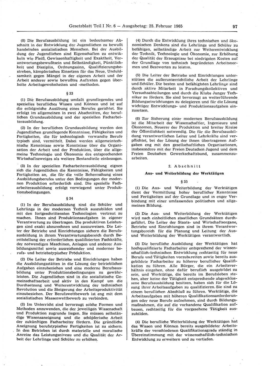 Gesetzblatt (GBl.) der Deutschen Demokratischen Republik (DDR) Teil Ⅰ 1965, Seite 97 (GBl. DDR Ⅰ 1965, S. 97)