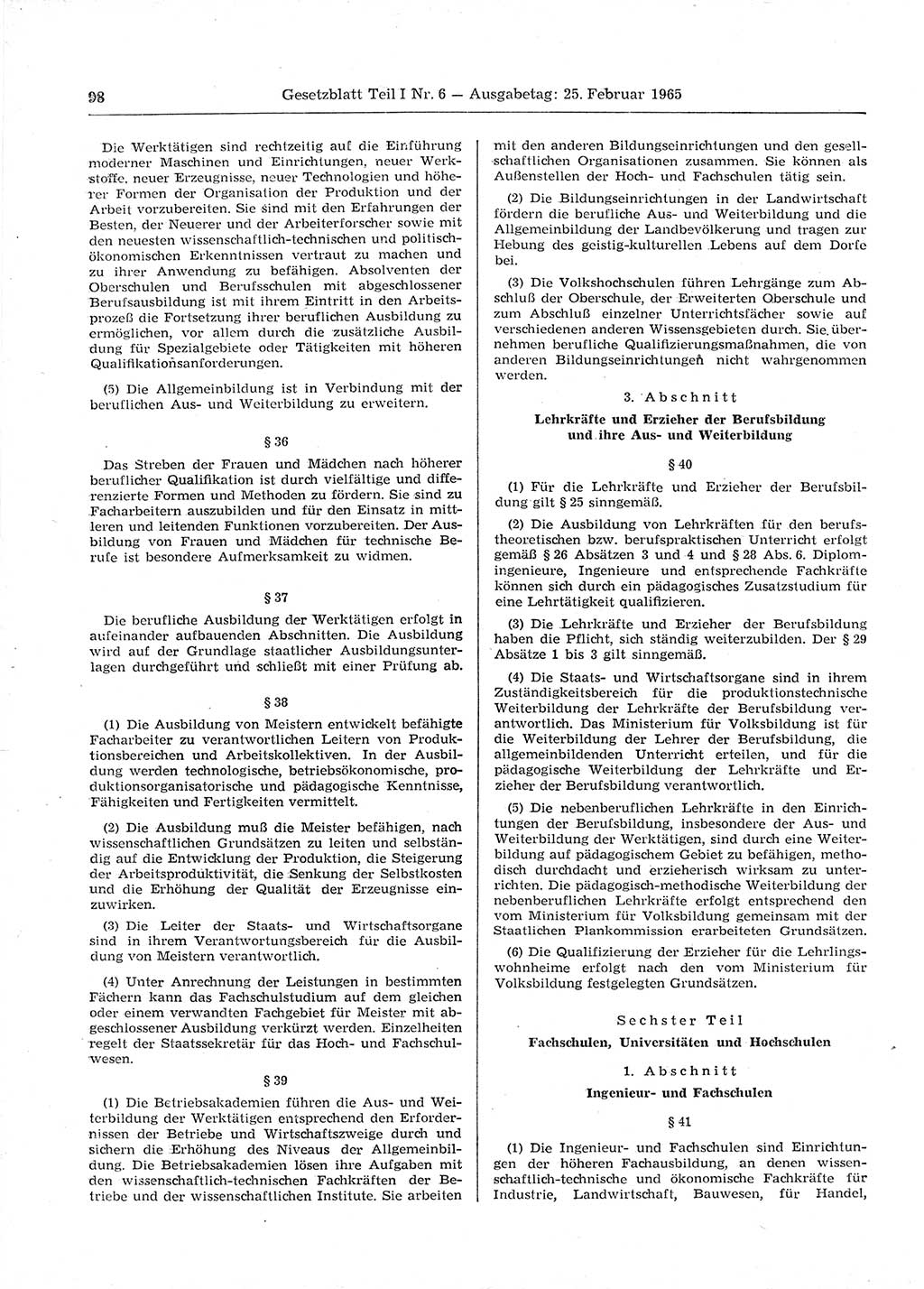 Gesetzblatt (GBl.) der Deutschen Demokratischen Republik (DDR) Teil Ⅰ 1965, Seite 98 (GBl. DDR Ⅰ 1965, S. 98)