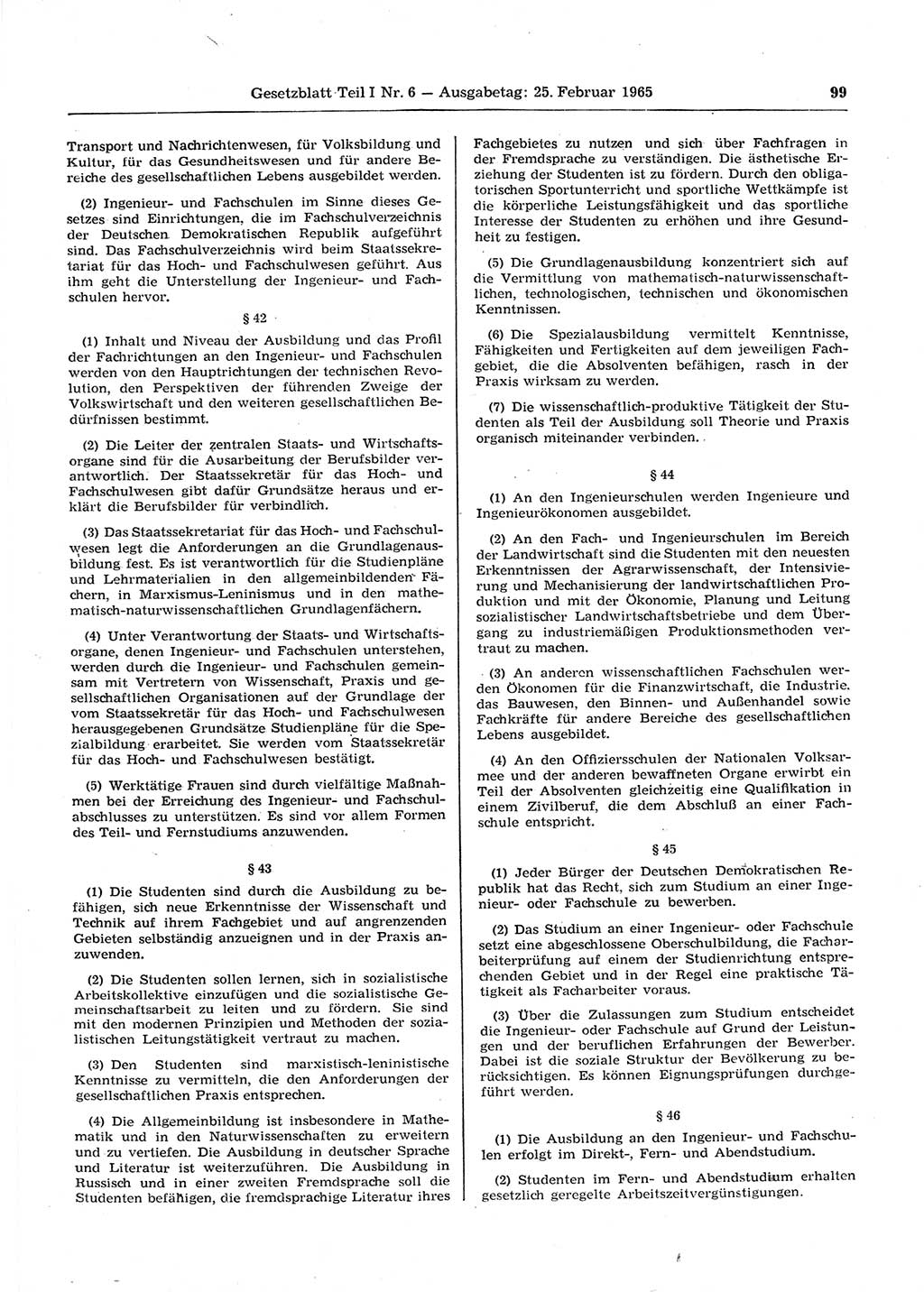 Gesetzblatt (GBl.) der Deutschen Demokratischen Republik (DDR) Teil Ⅰ 1965, Seite 99 (GBl. DDR Ⅰ 1965, S. 99)