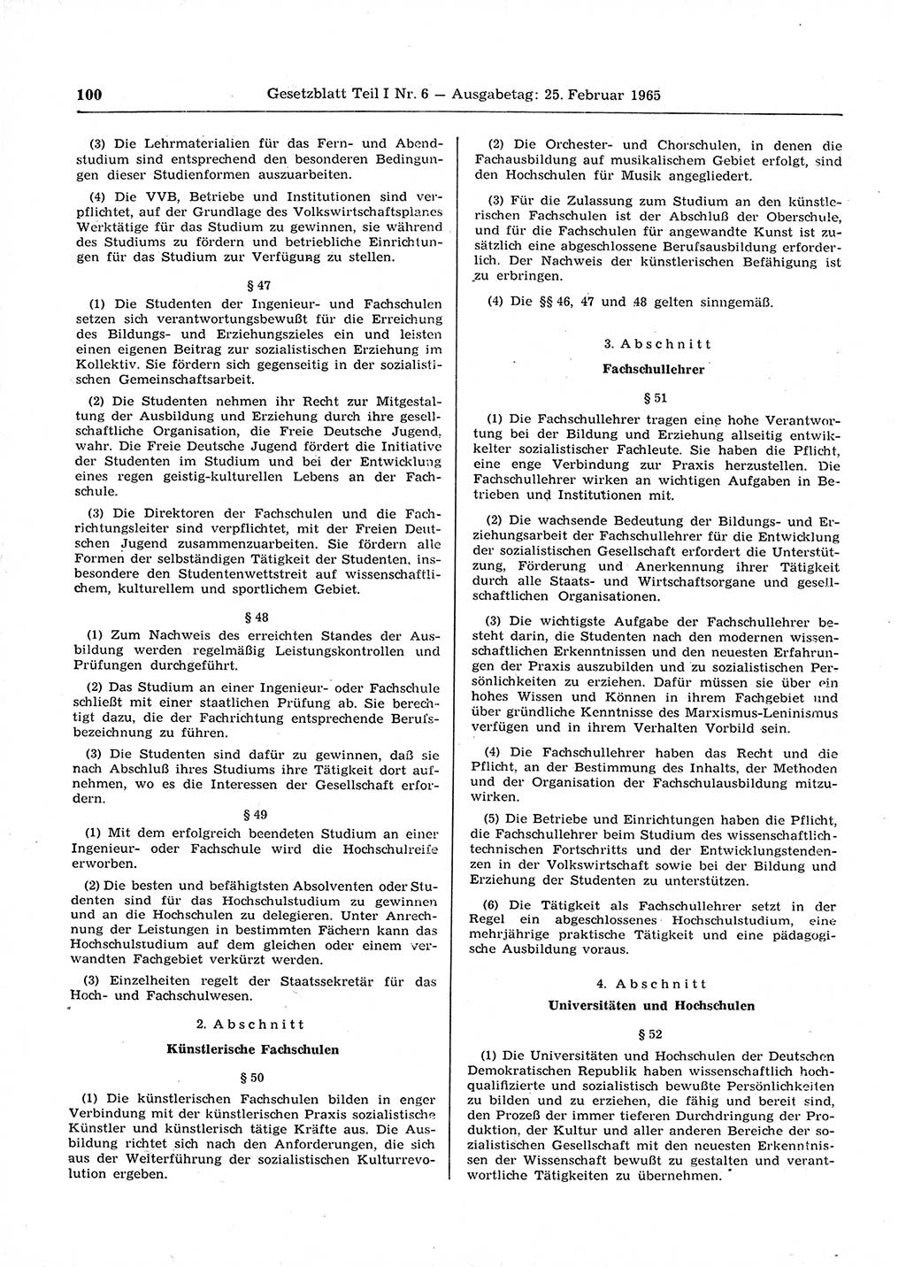 Gesetzblatt (GBl.) der Deutschen Demokratischen Republik (DDR) Teil Ⅰ 1965, Seite 100 (GBl. DDR Ⅰ 1965, S. 100)