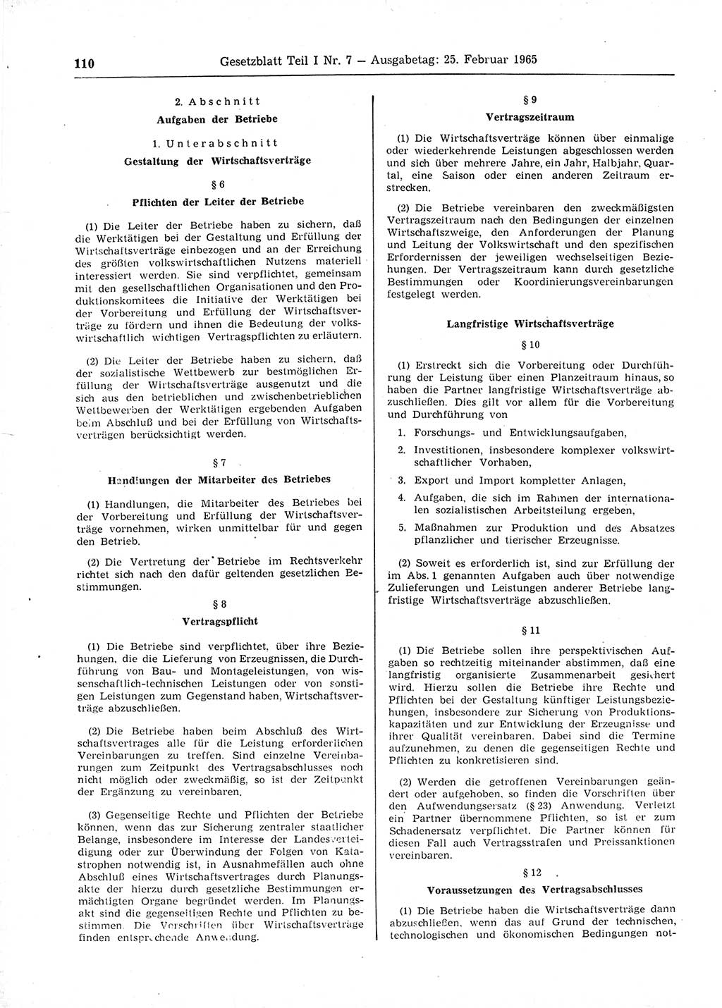 Gesetzblatt (GBl.) der Deutschen Demokratischen Republik (DDR) Teil Ⅰ 1965, Seite 110 (GBl. DDR Ⅰ 1965, S. 110)