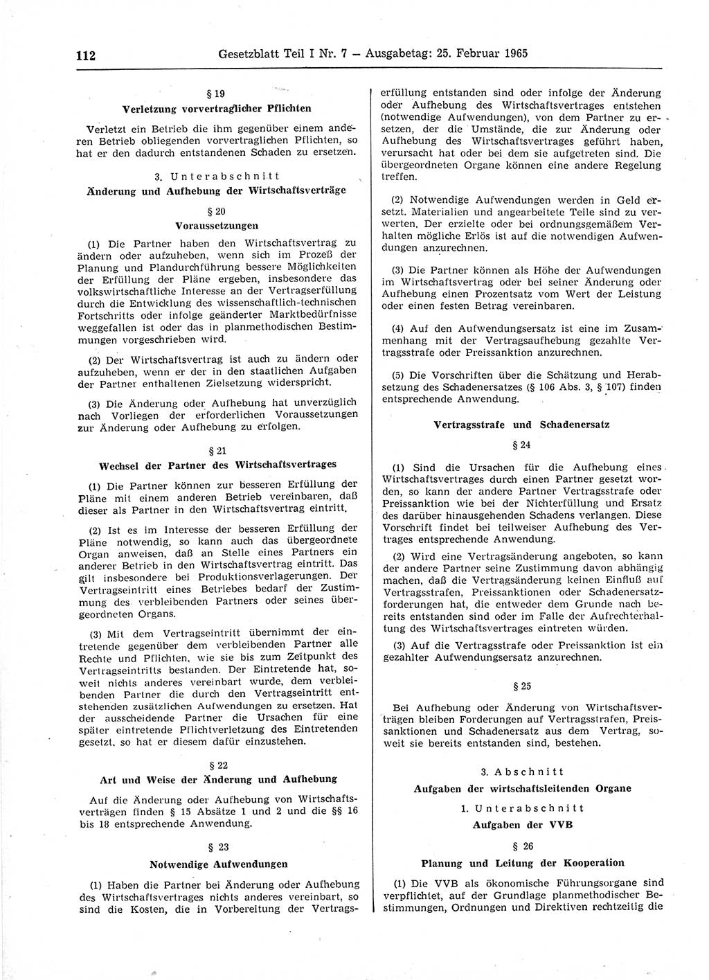 Gesetzblatt (GBl.) der Deutschen Demokratischen Republik (DDR) Teil Ⅰ 1965, Seite 112 (GBl. DDR Ⅰ 1965, S. 112)