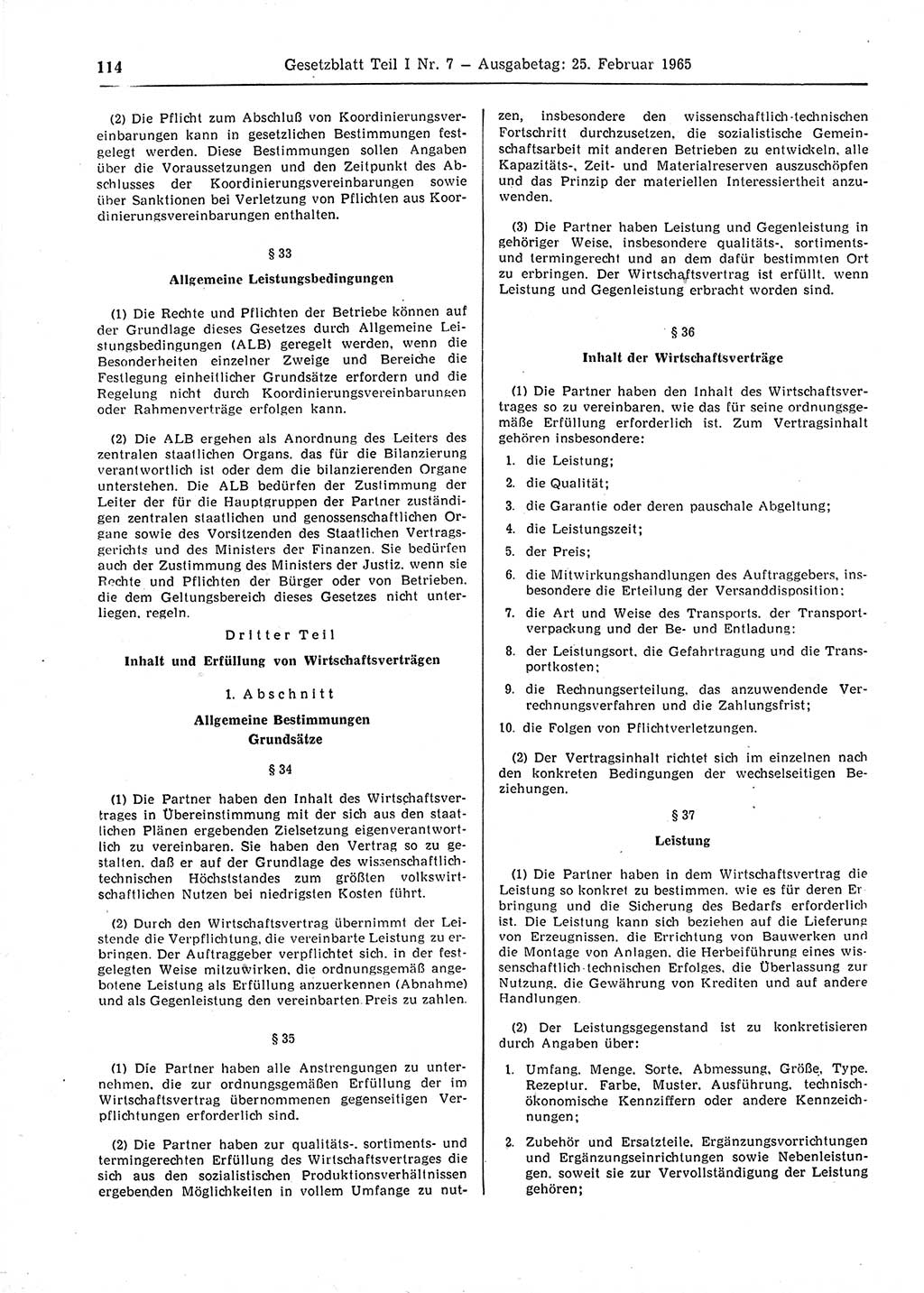 Gesetzblatt (GBl.) der Deutschen Demokratischen Republik (DDR) Teil Ⅰ 1965, Seite 114 (GBl. DDR Ⅰ 1965, S. 114)