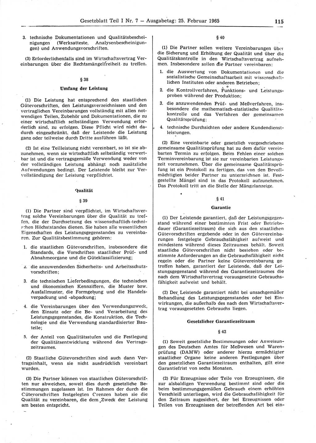 Gesetzblatt (GBl.) der Deutschen Demokratischen Republik (DDR) Teil Ⅰ 1965, Seite 115 (GBl. DDR Ⅰ 1965, S. 115)