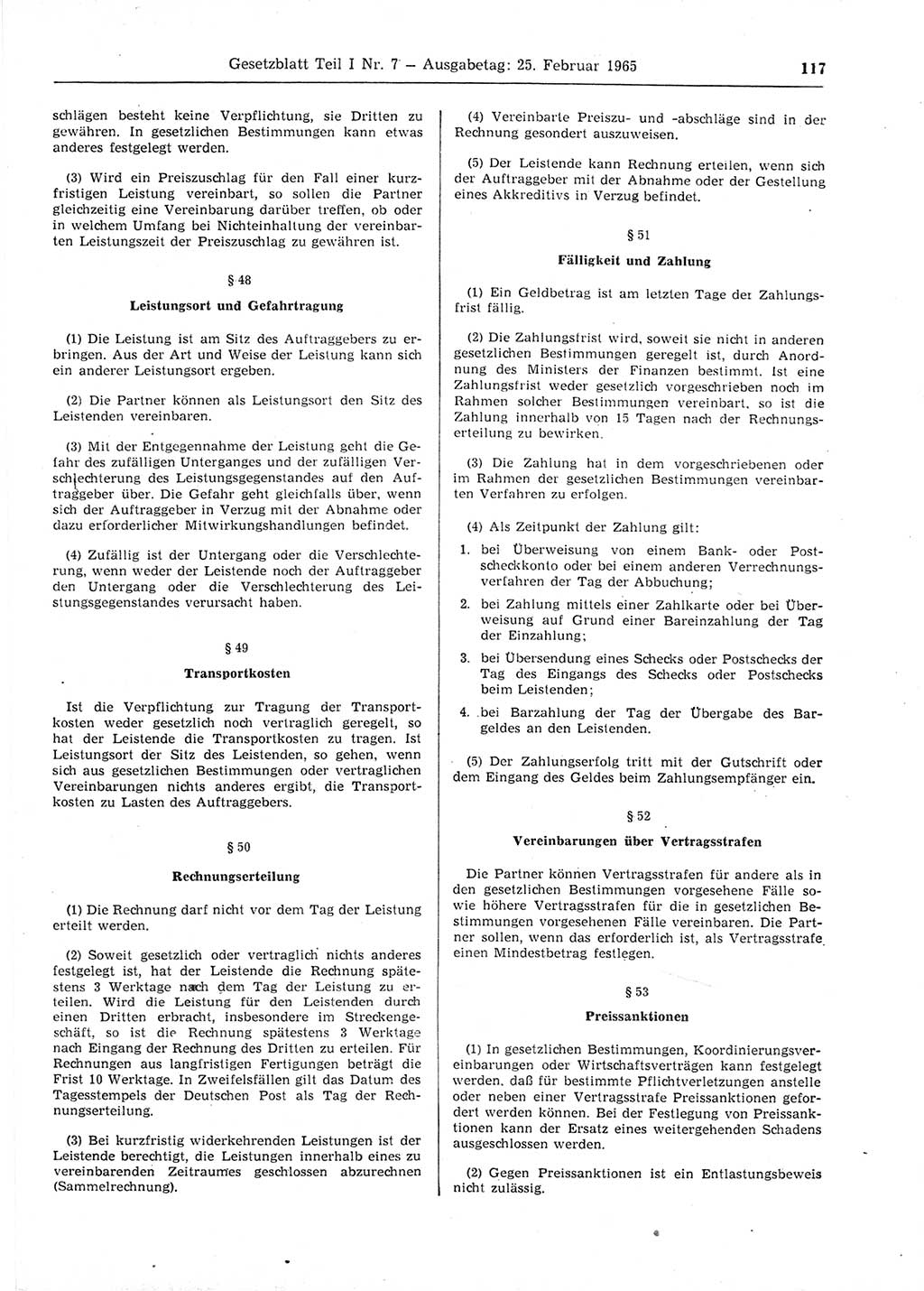 Gesetzblatt (GBl.) der Deutschen Demokratischen Republik (DDR) Teil Ⅰ 1965, Seite 117 (GBl. DDR Ⅰ 1965, S. 117)