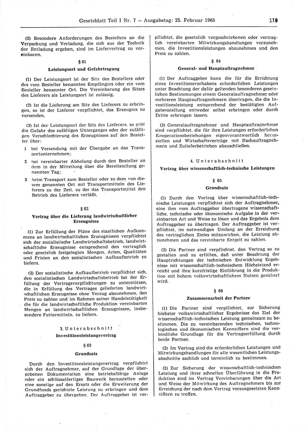 Gesetzblatt (GBl.) der Deutschen Demokratischen Republik (DDR) Teil Ⅰ 1965, Seite 119 (GBl. DDR Ⅰ 1965, S. 119)