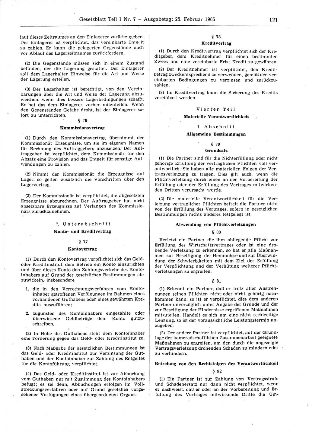 Gesetzblatt (GBl.) der Deutschen Demokratischen Republik (DDR) Teil Ⅰ 1965, Seite 121 (GBl. DDR Ⅰ 1965, S. 121)