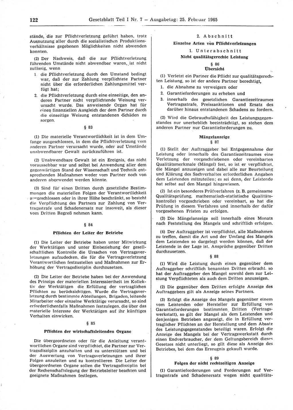 Gesetzblatt (GBl.) der Deutschen Demokratischen Republik (DDR) Teil Ⅰ 1965, Seite 122 (GBl. DDR Ⅰ 1965, S. 122)