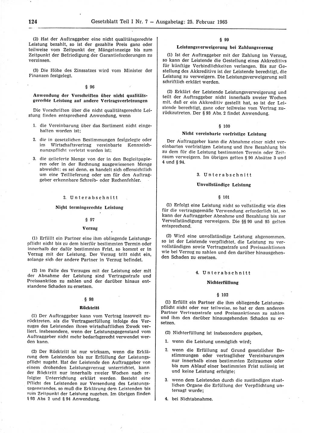 Gesetzblatt (GBl.) der Deutschen Demokratischen Republik (DDR) Teil Ⅰ 1965, Seite 124 (GBl. DDR Ⅰ 1965, S. 124)