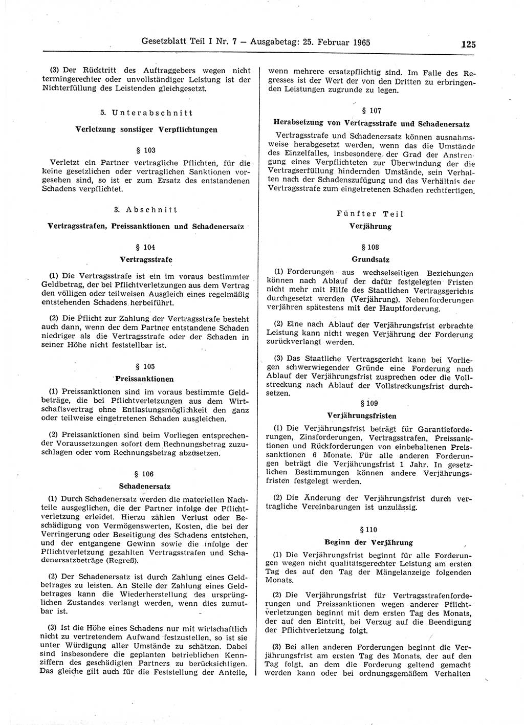 Gesetzblatt (GBl.) der Deutschen Demokratischen Republik (DDR) Teil Ⅰ 1965, Seite 125 (GBl. DDR Ⅰ 1965, S. 125)