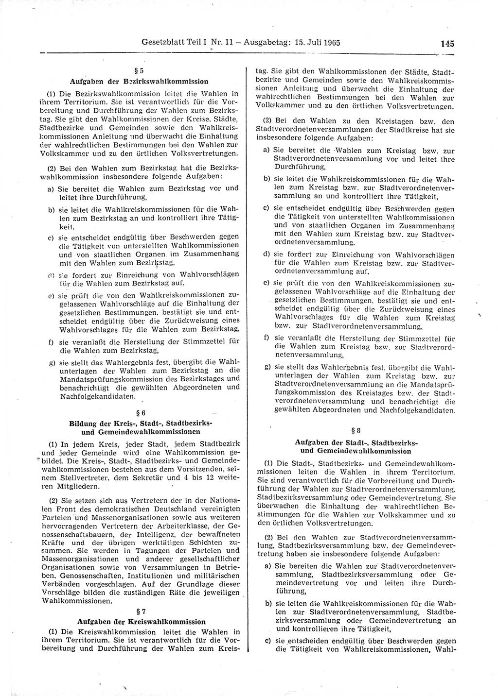 Gesetzblatt (GBl.) der Deutschen Demokratischen Republik (DDR) Teil Ⅰ 1965, Seite 145 (GBl. DDR Ⅰ 1965, S. 145)