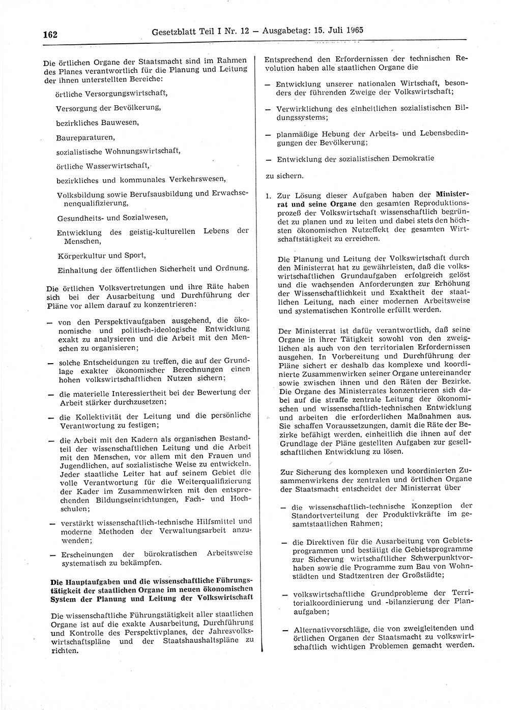 Gesetzblatt (GBl.) der Deutschen Demokratischen Republik (DDR) Teil Ⅰ 1965, Seite 162 (GBl. DDR Ⅰ 1965, S. 162)
