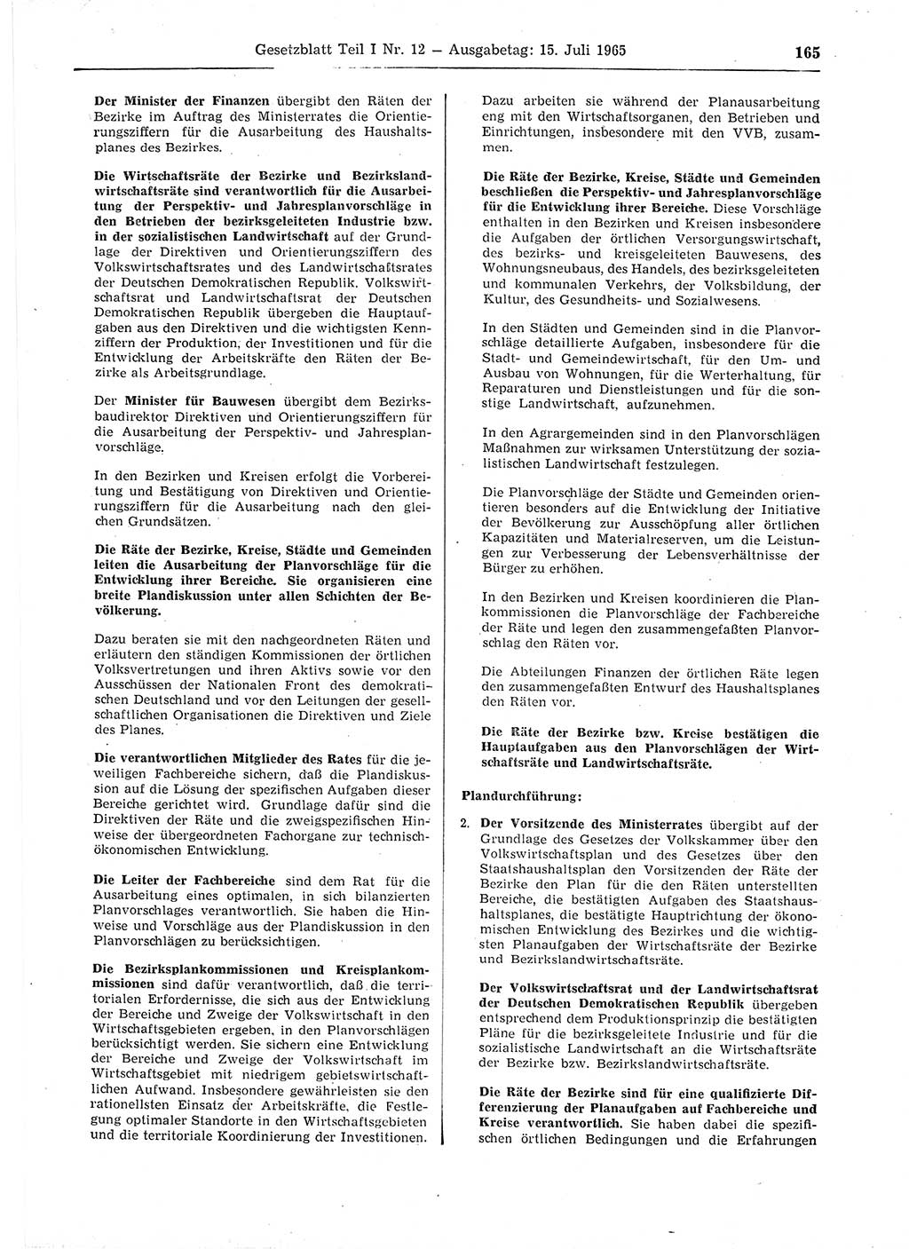 Gesetzblatt (GBl.) der Deutschen Demokratischen Republik (DDR) Teil Ⅰ 1965, Seite 165 (GBl. DDR Ⅰ 1965, S. 165)