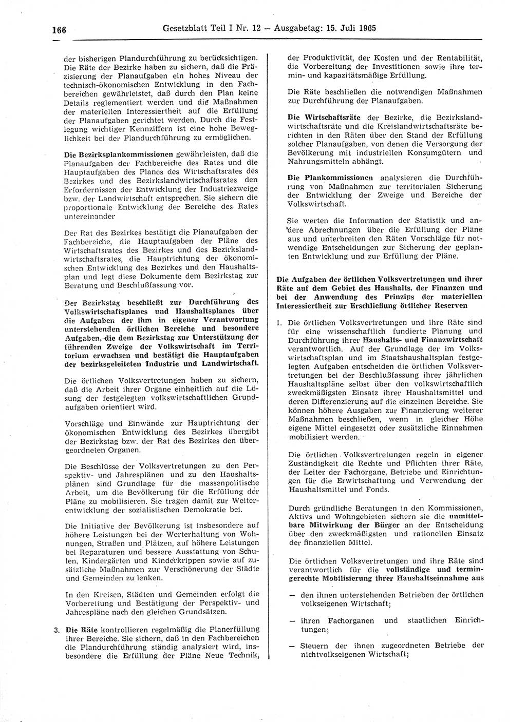 Gesetzblatt (GBl.) der Deutschen Demokratischen Republik (DDR) Teil Ⅰ 1965, Seite 166 (GBl. DDR Ⅰ 1965, S. 166)