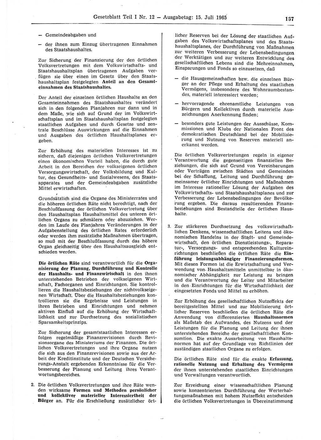 Gesetzblatt (GBl.) der Deutschen Demokratischen Republik (DDR) Teil Ⅰ 1965, Seite 167 (GBl. DDR Ⅰ 1965, S. 167)